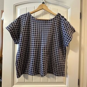 Madewell Navy Checkered Button-Shoulder Blouse